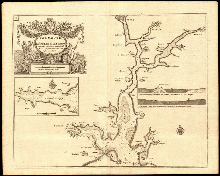 'FALMOUTH', Carrick Roads & Helford River sea chart. Truro. COLLINS c1774 map